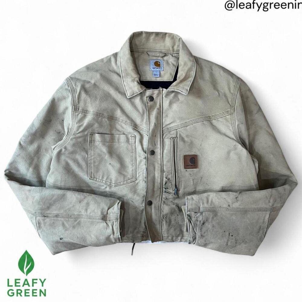 Carhartt Crop Detroit Trucker Duck Canvas Pearl Snap Jacket us sz M Vintage Brw